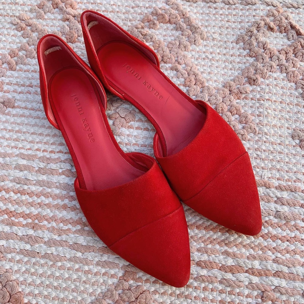 Red Jenni Kayne D'orsay Leather Suede Pointed Toe Flats EU 36.5/US 6-7